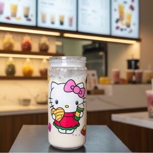 Cute Character Glass Tumbler with Pink and Red Accents